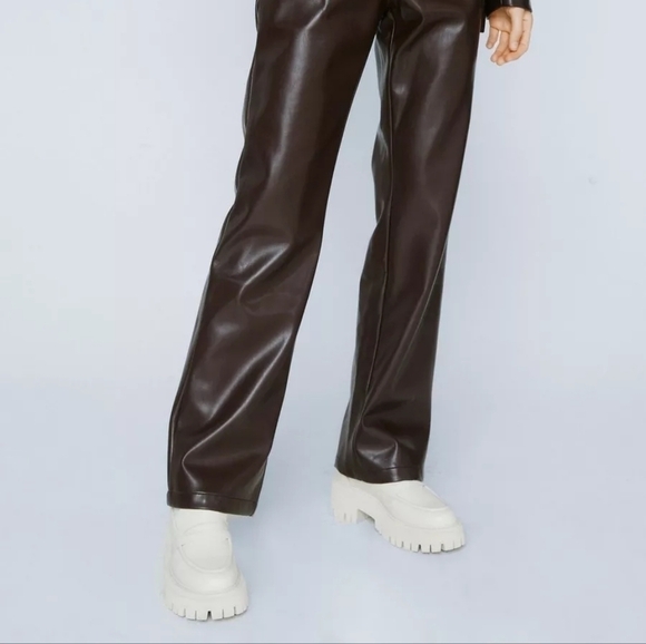 NASTY GAL Premium Faux Leather High Waisted Trouser in Chocolate Brown - Picture 3 of 15